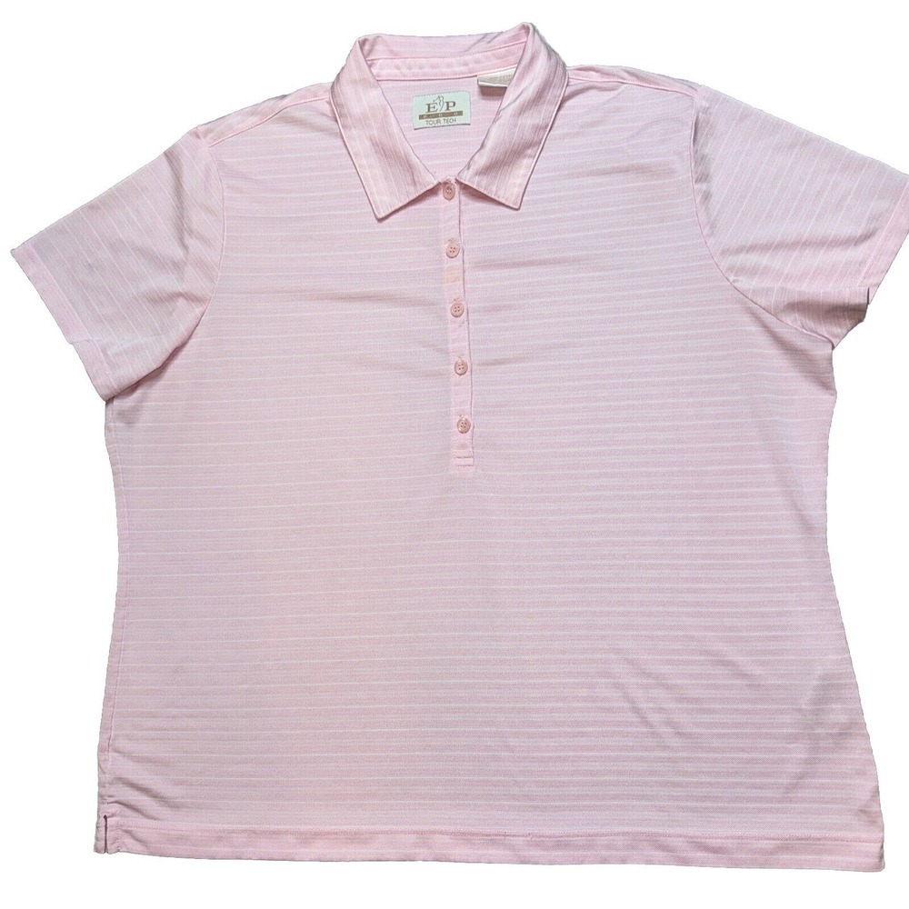EP Pro Tour Tech Polo Shirt Womens XXL Pink Excellent Striped Short Sleeve Golf - Picture 2 of 6